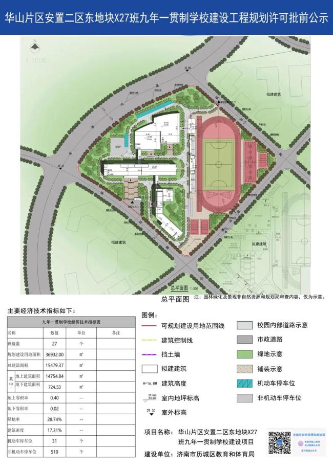 华山片区安置二区东地块九年一贯制学校规划出炉